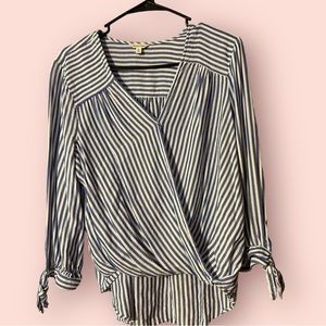 Max Studio, Blue and white striped blouse, size large but medium fit